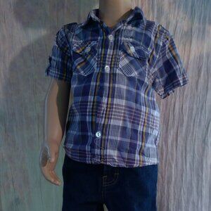 Calvin Klein Jeans and Blue & Yellow Plaid Button-Up (Size 18 Months)